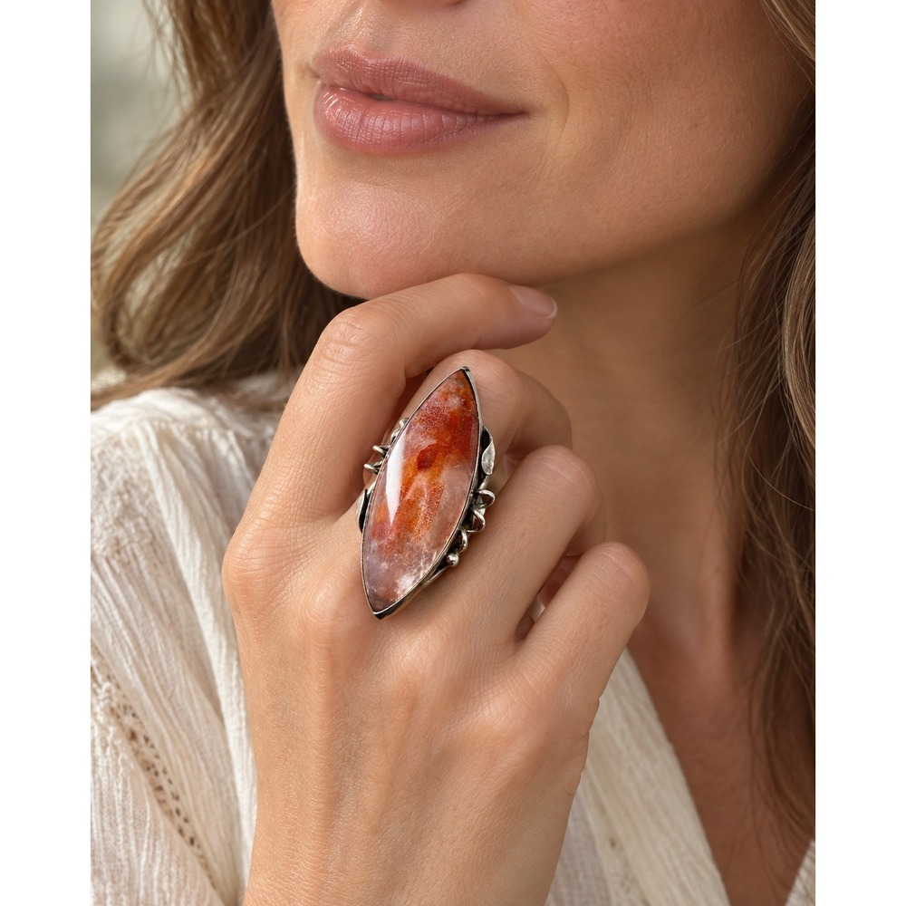 Helen West Sterling Silver 925 Carnelian Ring London Size 9 Vintage Organic Boho